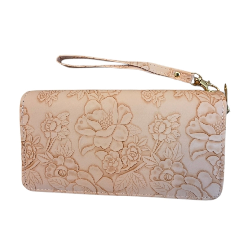 WisePoint Floral Embossed‎ Wristlet Wallet Polyurethane Leather New